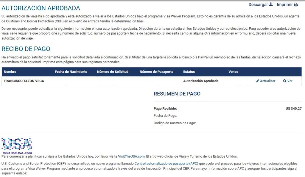 Pasos de la ESTA USA