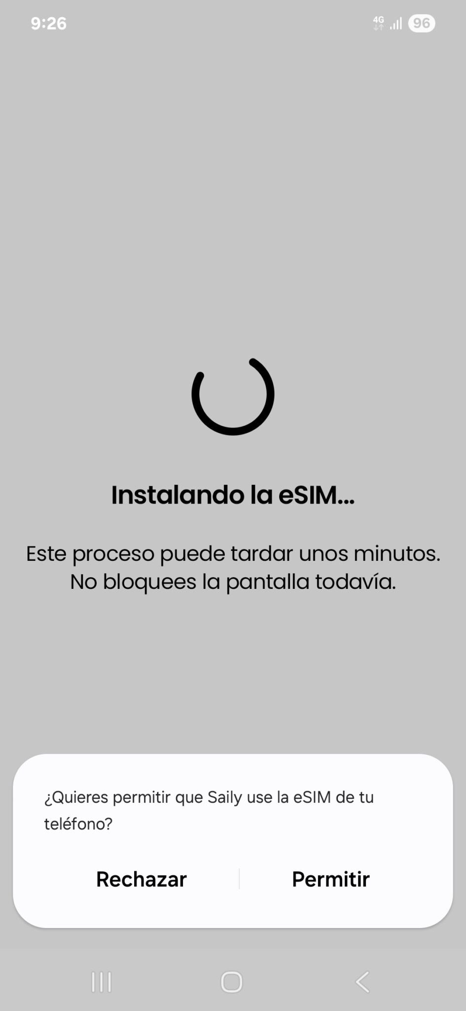 Petición de permisos para instalar la esim