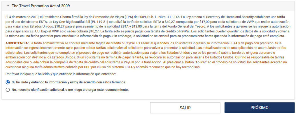 Pasos de la ESTA USA