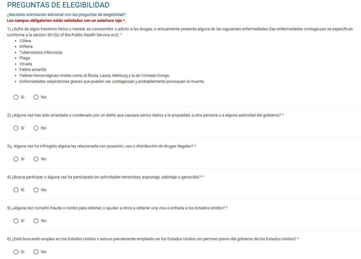 Pasos de la ESTA USA Preguntas de elegibilidad