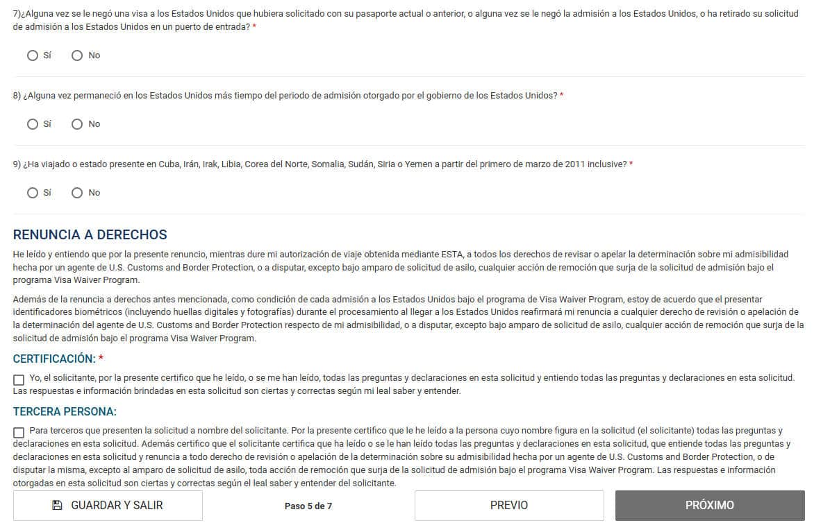 Pasos de la ESTA USA Preguntas de elegibilidad